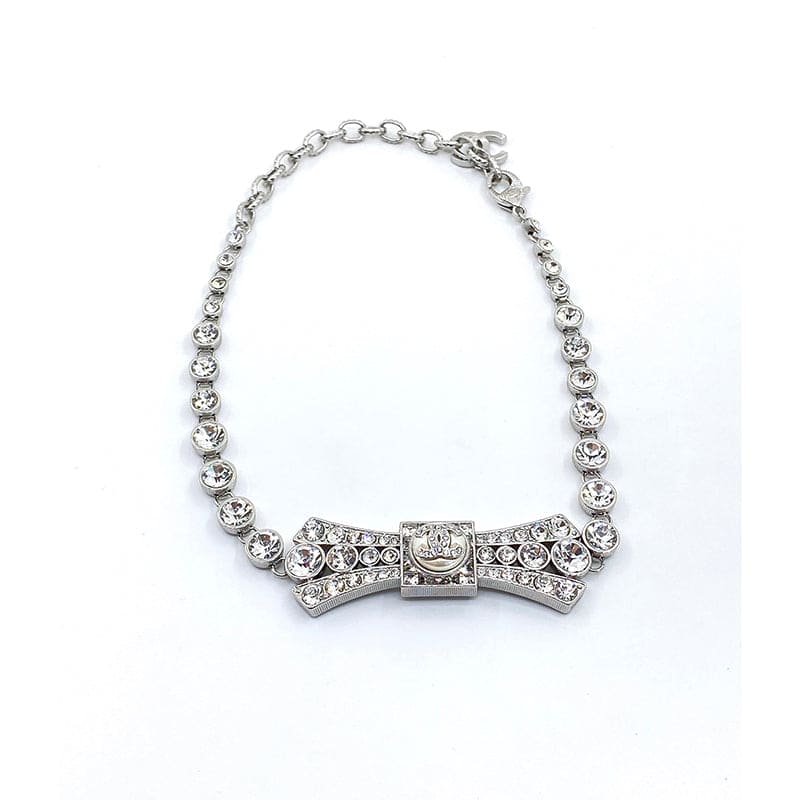 Chanel Diamond Bow Tie Pendant 18K Gold Necklace