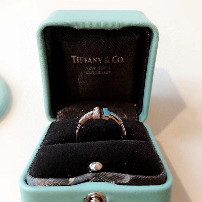 Tiffany Diamond & Turquoise Wire 18K Gold Ring