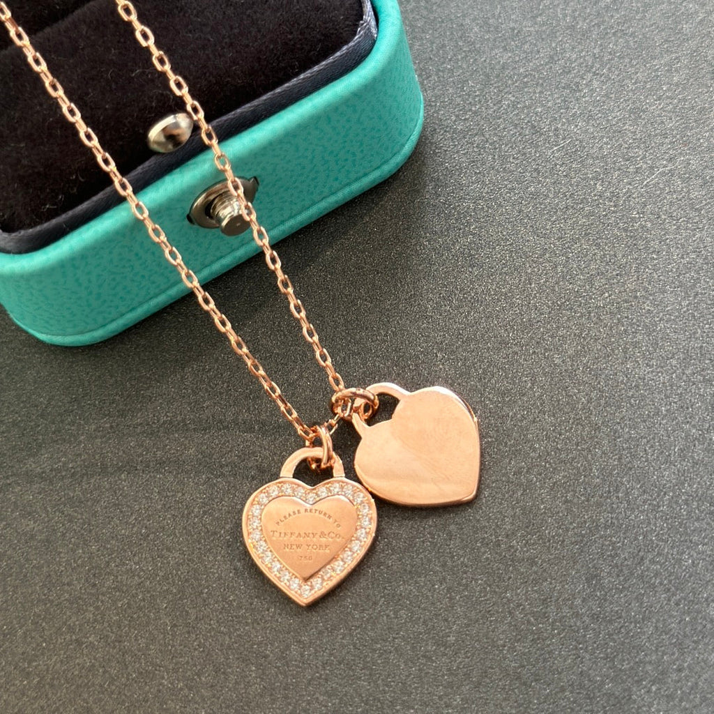 Tiffany Red Double Heart Diamond 18K Gold Necklace