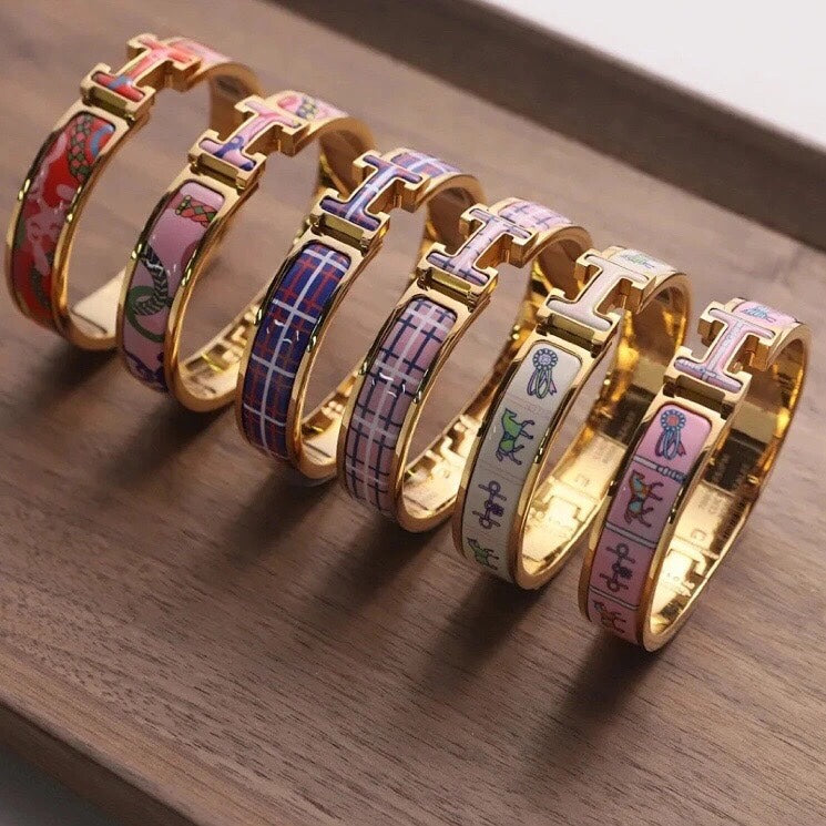 Hermes Clic Panoplie Equestre Pink 18K Gold Bracelet