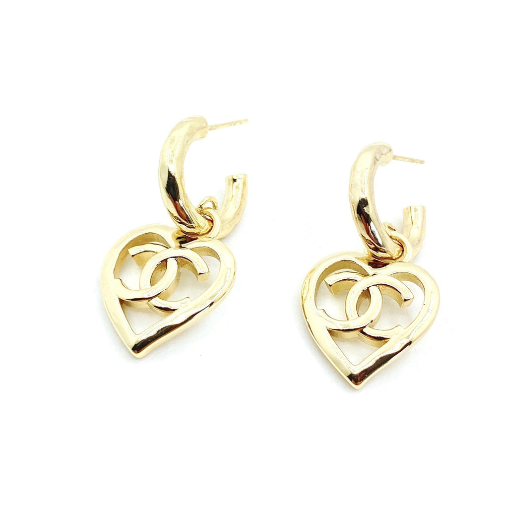 Chanel Heart Pendant 18K Gold Earrings