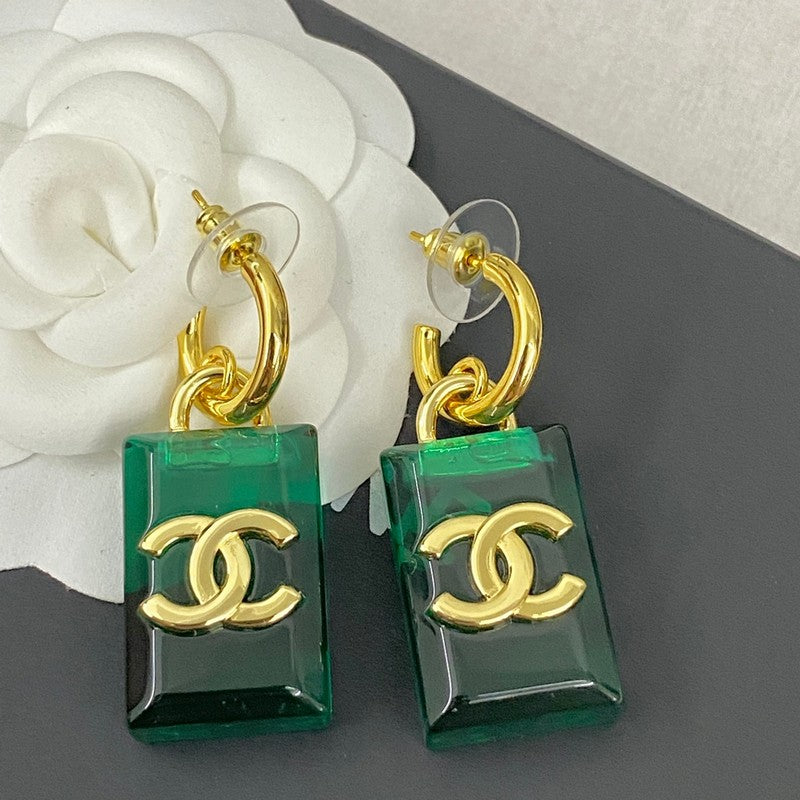 Chanel Green Perfume Bottle 18K Gold Earrings
