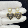 Chanel Pearl Heart Drop Gold 18K Gold Earrings