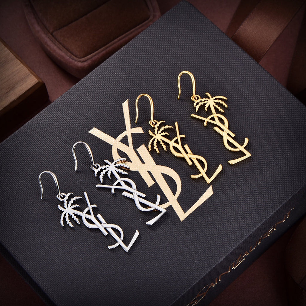 YSL Monogram Palmier Statement 18K Gold Earrings