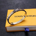 Louis Vuitton Leather Lock 18K Gold Bracelet
