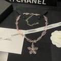 Chanel 26C Pink Crystal Flower 18K Gold Necklace