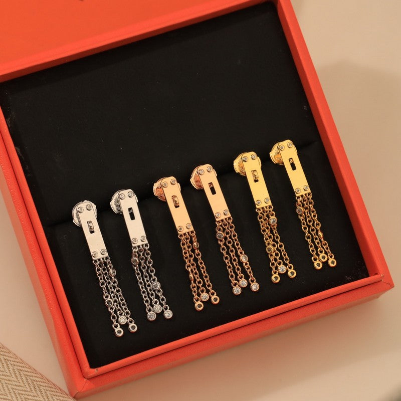 Hermes Diamond Kelly Gavroche 18K Gold Earrings