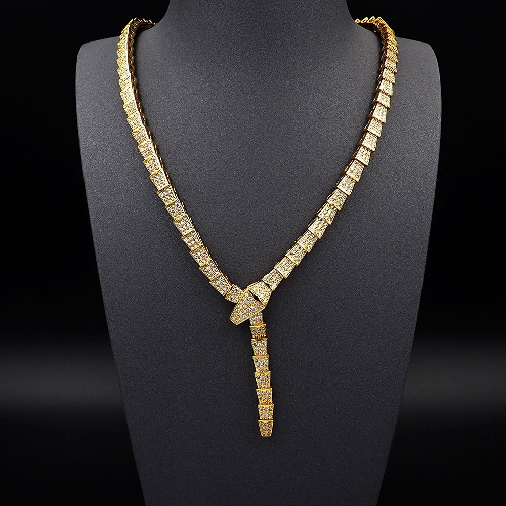 Bvlgari Serpenti Viper Full Pave Diamonds 18K Gold Necklace