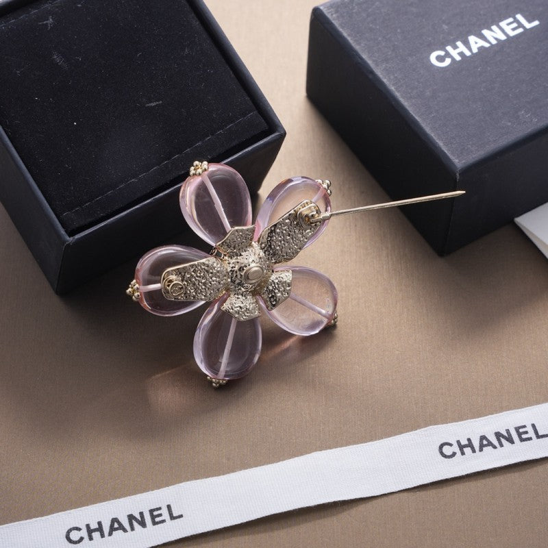 Chanel Pink & Purple 18K Gold Brooch