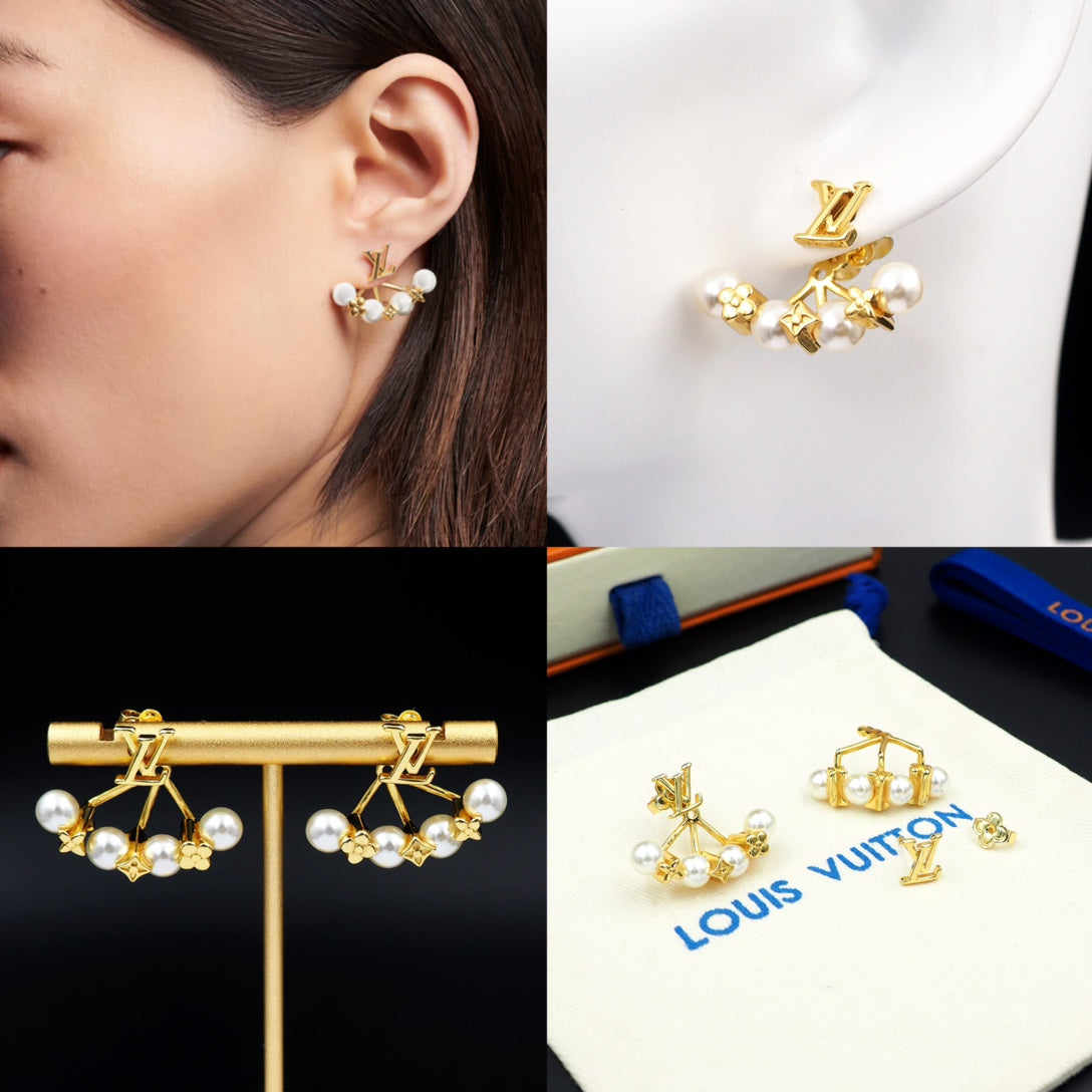 Louis Vuitton Monogram Pearls 18K Gold Earrings