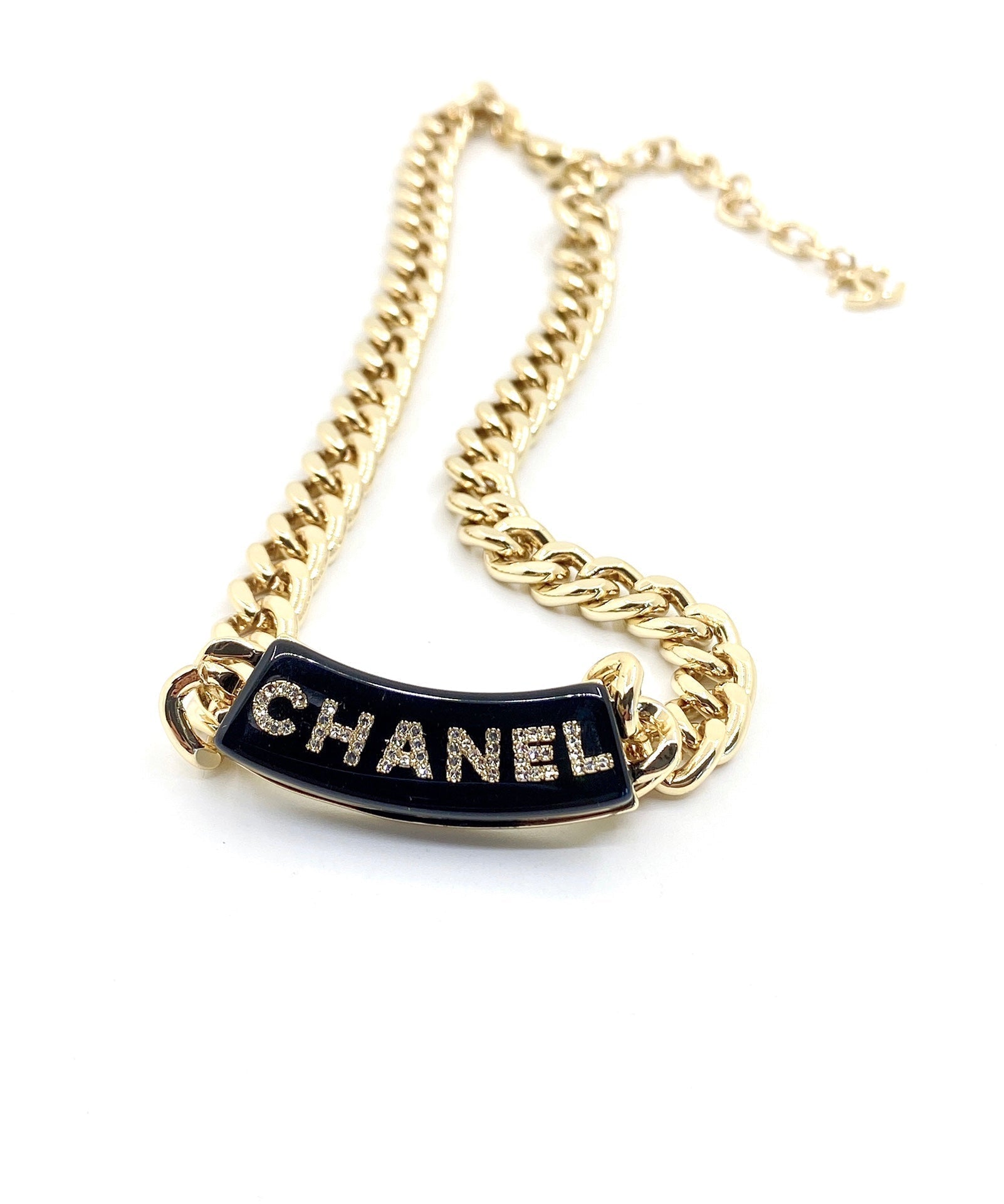 Chanel Black Logo Chain 18K Gold Necklace