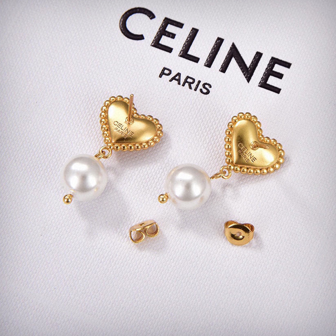 Celine Heart Pearls 18K Gold Earrings