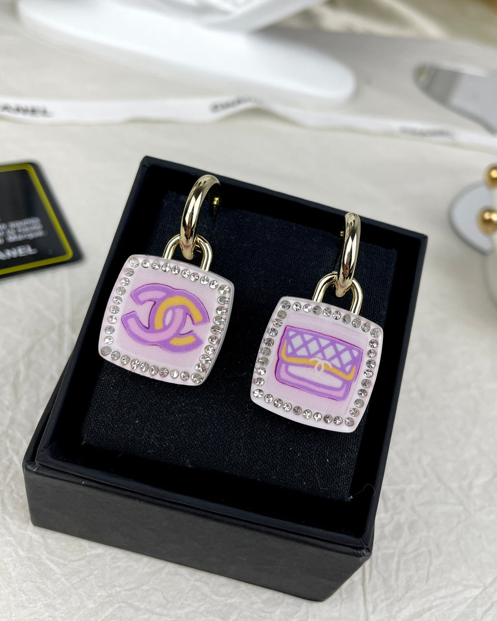 Chanel Pink Bottle 18K Gold Earrings