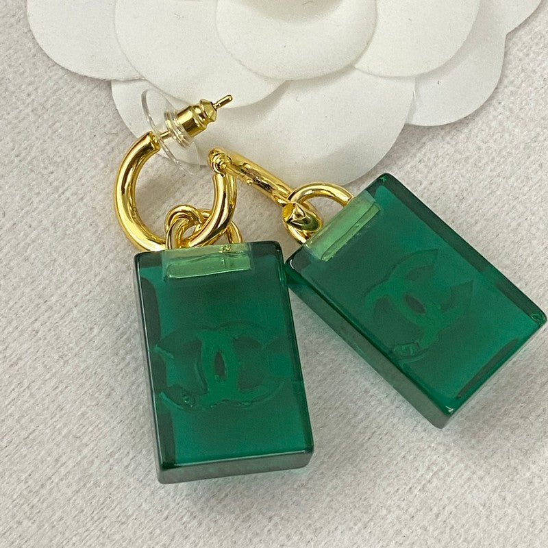 Chanel Green Perfume Bottle 18K Gold Earrings