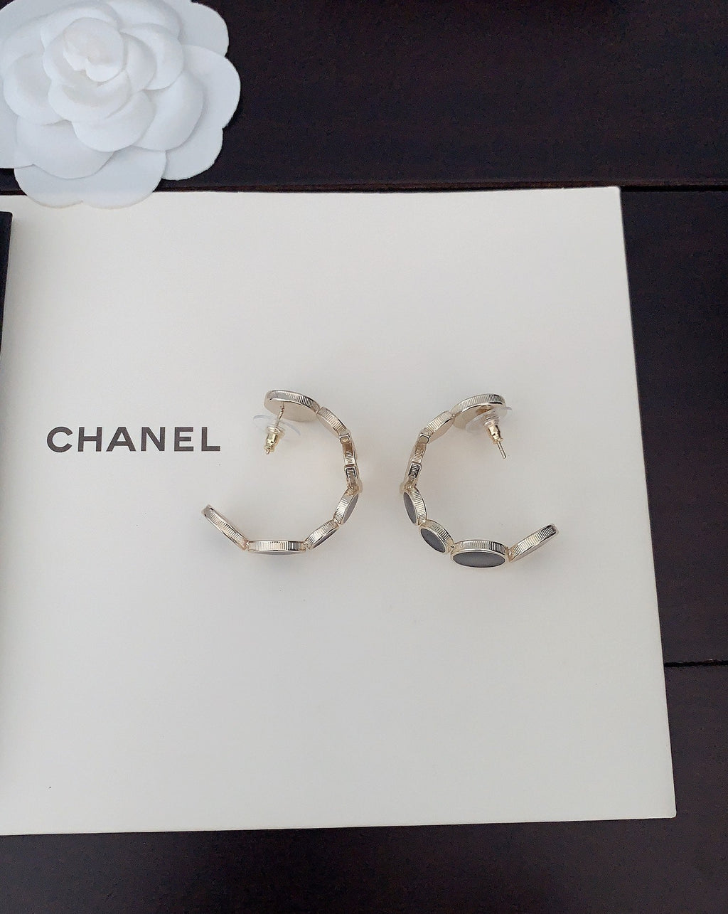 Chanel Black Crystals 18K Gold Earrings