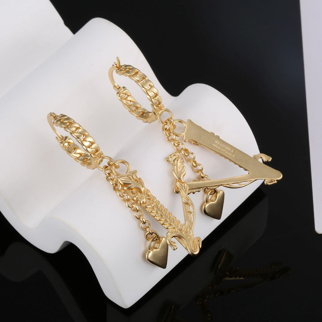 Heart Long 18K Gold Earrings