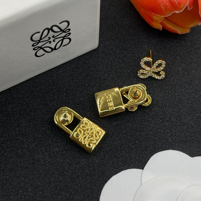LOEWE Anagram Diamond 18K Gold Earrings