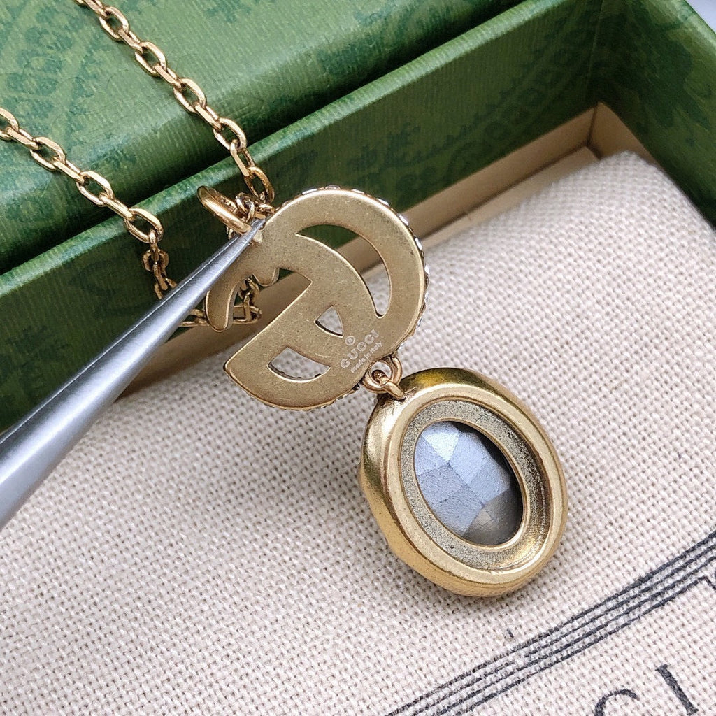Gucci Double Crystal 18K Gold Necklace