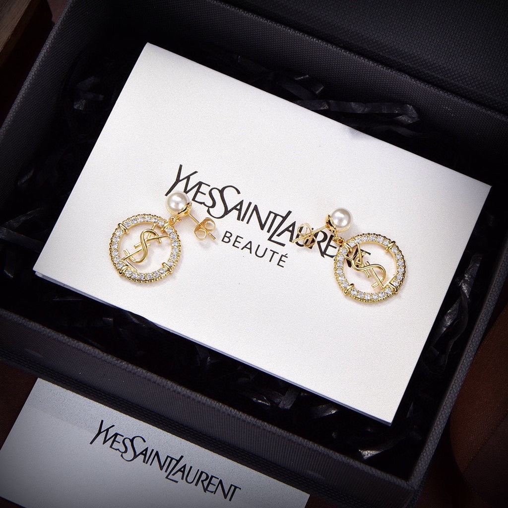 YSL Circle Diamonds 18K Gold Earrings