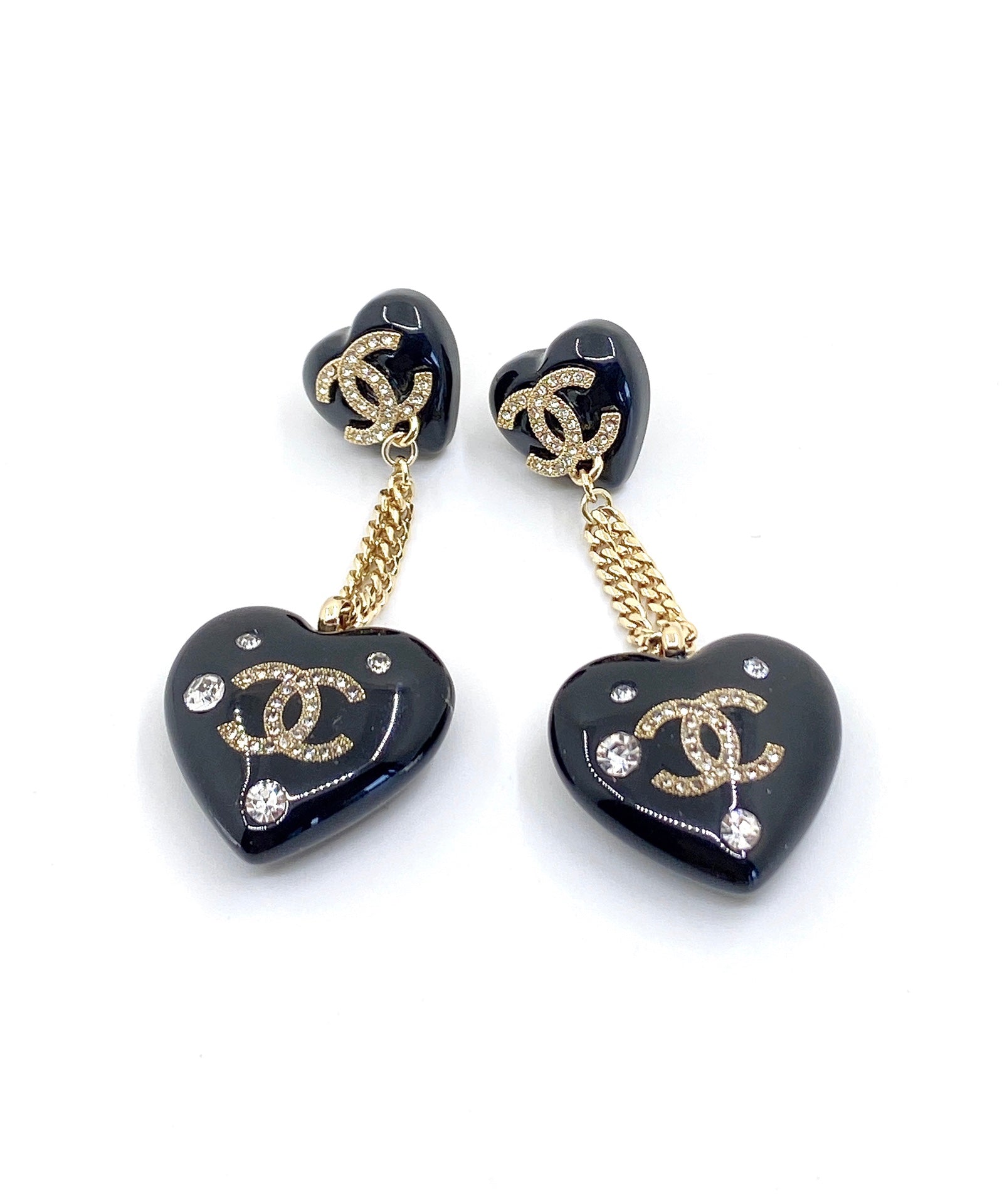 Chanel Heart Pendant 18K Gold Earrings