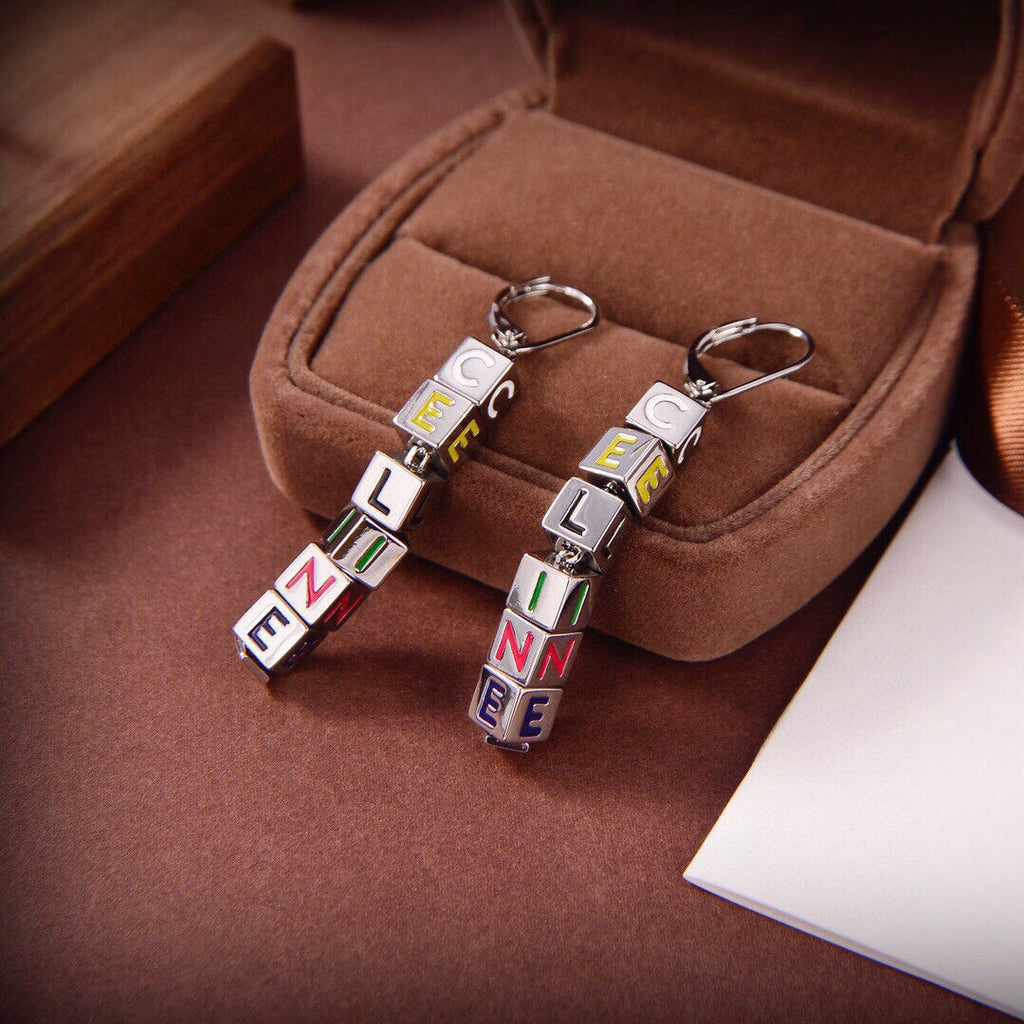 Celine Script Cube 18K Gold Earrings