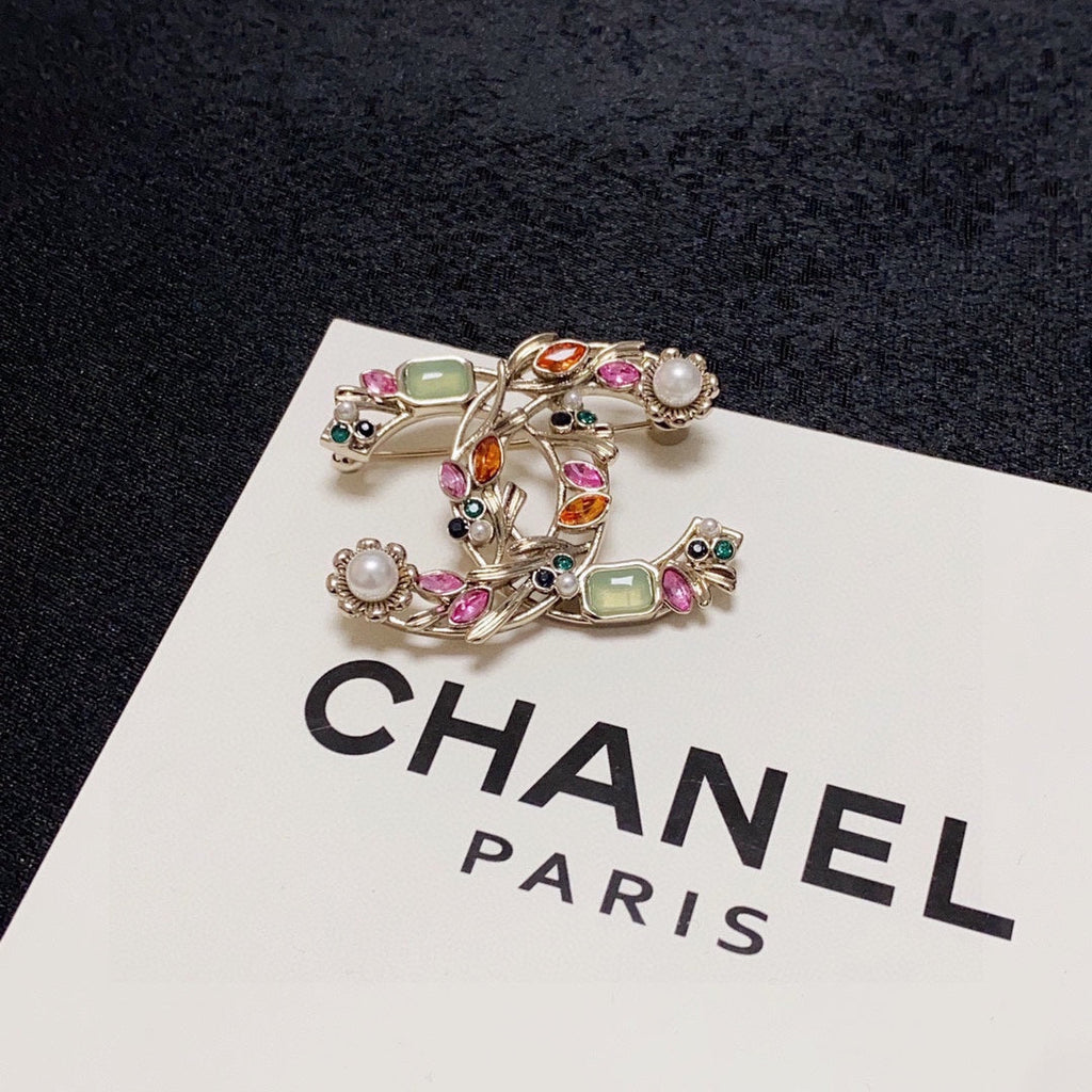 Chanel Crystal Flower 18K Gold Brooch