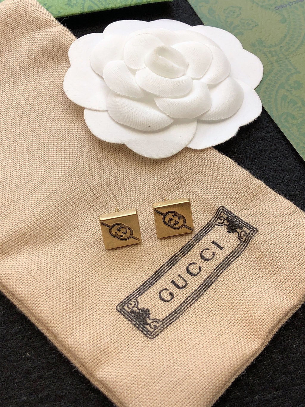 Gucci Double Cube 18K Gold Earrings