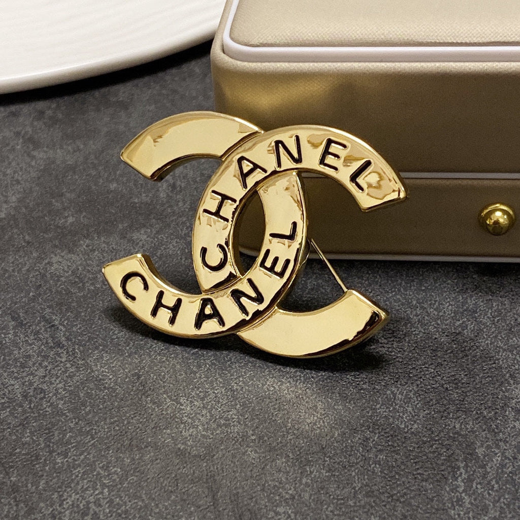 Chanel Script 18K Gold Brooch