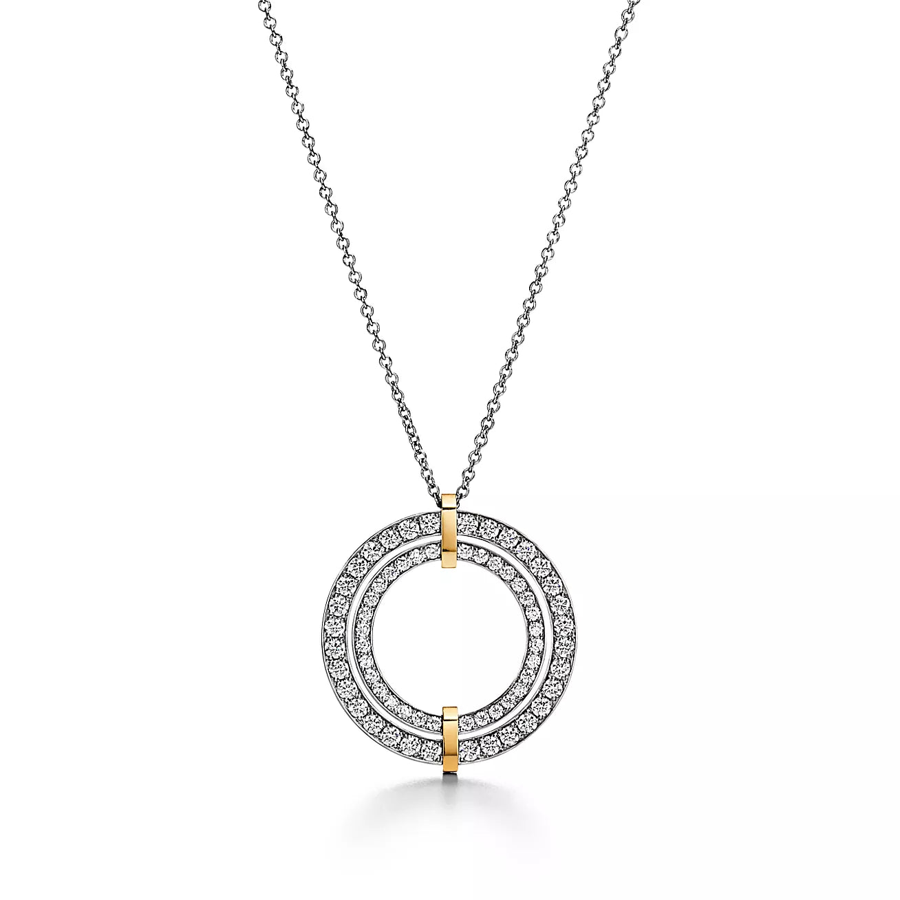 Tiffany Edge Circle Diamond Pendant 18K Gold Necklace